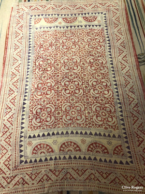 Uzbekistan Block Printed Heavy Cotton Probably Originally From A Quilt Circa 1930 Block Print