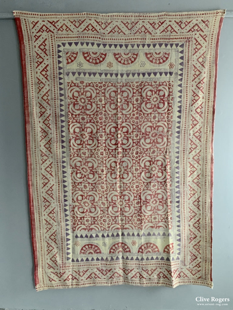 Uzbekistan Wood-Block Printed Heavy Cotton Probably Originally From A Quilt Circa 1930 Block Print