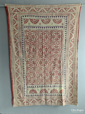 Uzbekistan Wood-Block Printed Heavy Cotton Probably Originally From A Quilt Circa 1930 Block Print